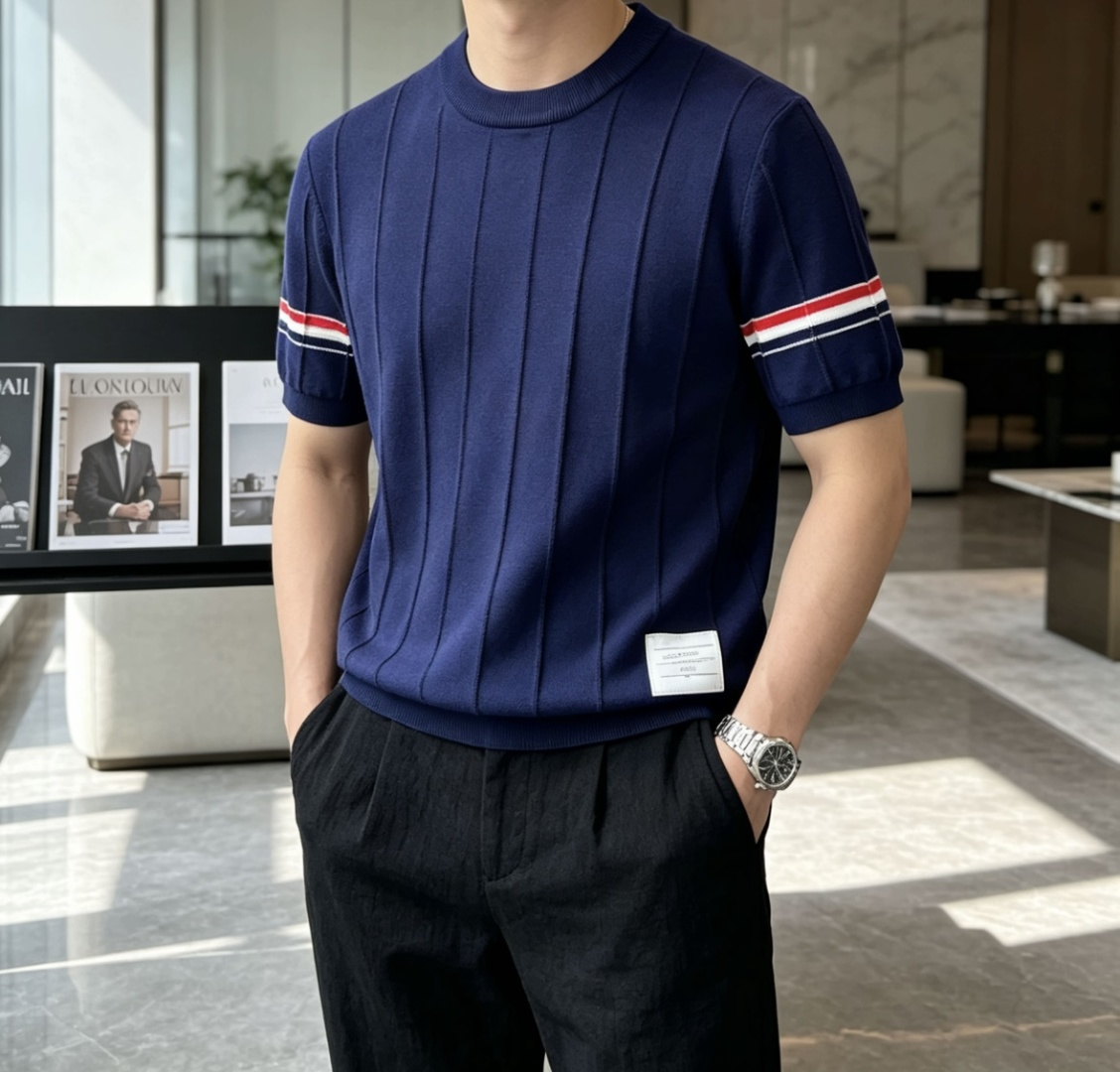 TB 2026ss夏季新品男士针织圆领短袖衫！独家首发 采用纤维超细与高弹的伊力特纱线织造而成，质感与纹