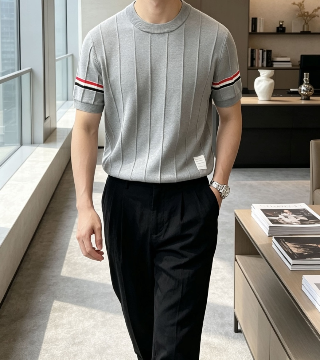 TB 2026ss夏季新品男士针织圆领短袖衫！独家首发 采用纤维超细与高弹的伊力特纱线织造而成，质感与纹