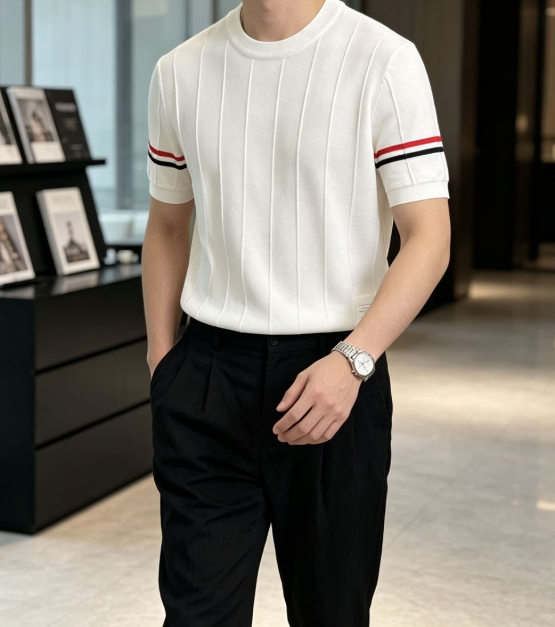 TB 2026ss夏季新品男士针织圆领短袖衫！独家首发 采用纤维超细与高弹的伊力特纱线织造而成，质感与纹