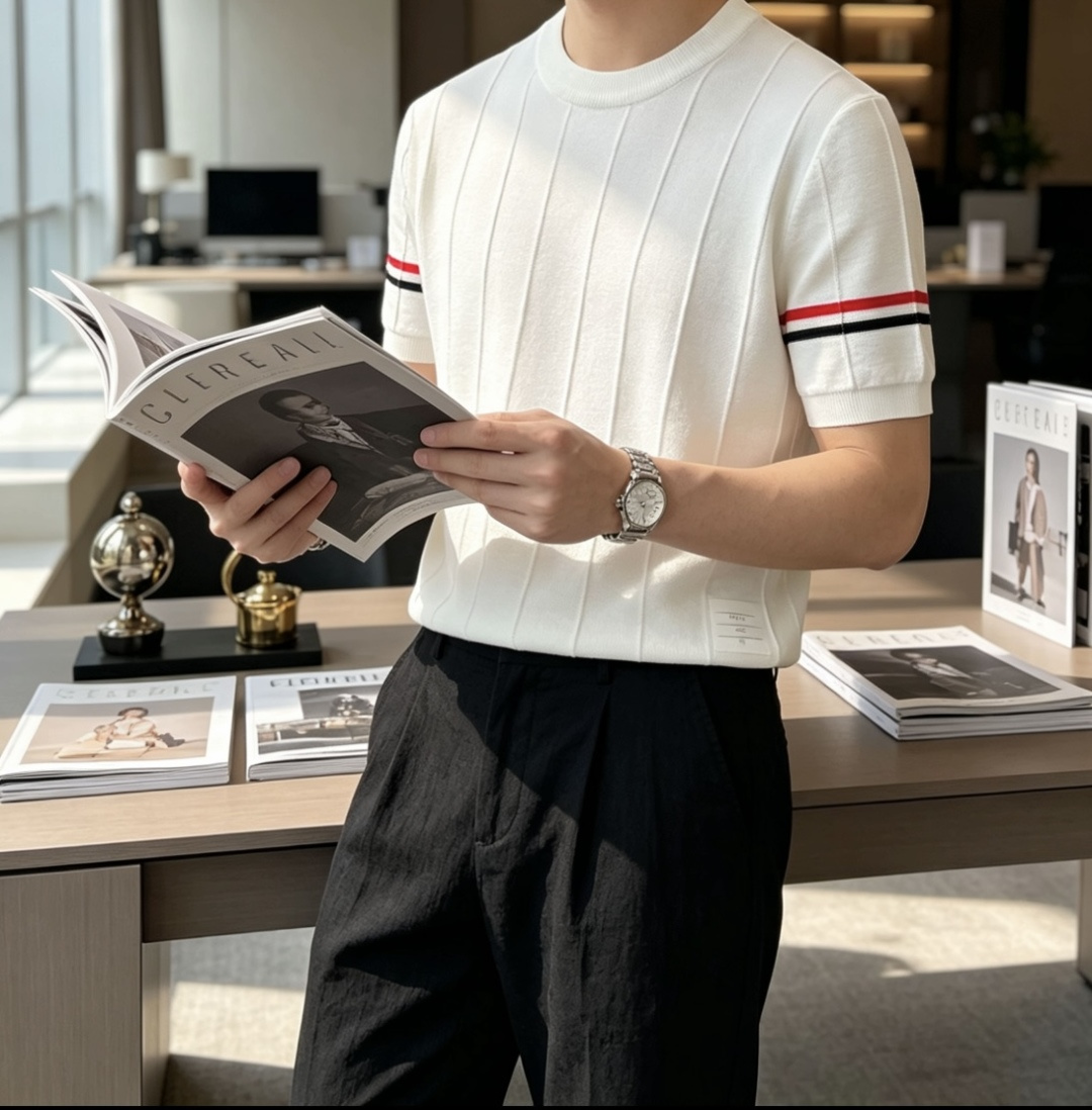 TB 2026ss夏季新品男士针织圆领短袖衫！独家首发 采用纤维超细与高弹的伊力特纱线织造而成，质感与纹
