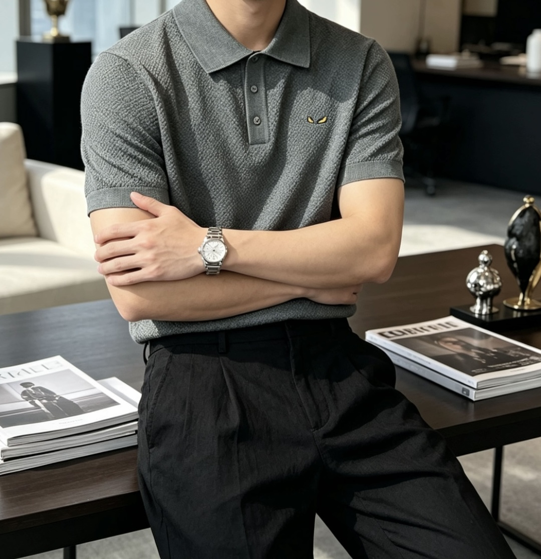 FD 2026ss夏季新品男士针织翻领短袖衫！独家首发 采用纤维超细与高弹的伊力特纱线织造而成，质感与纹