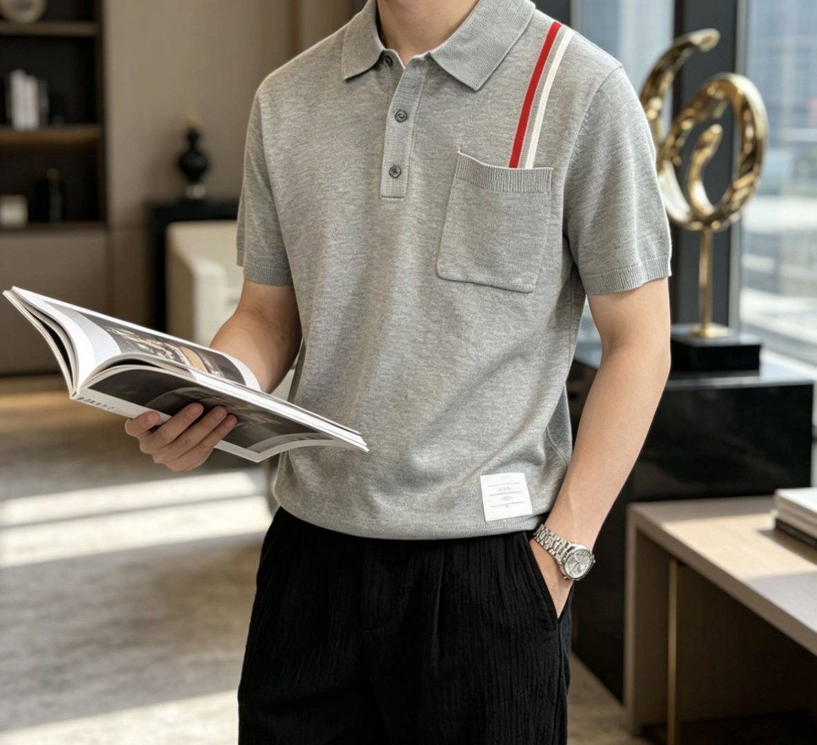 TB 2026ss夏季新品男士针织翻领短袖衫！独家首发 采用纤维超细与高弹的伊力特纱线织造而成，质感与纹