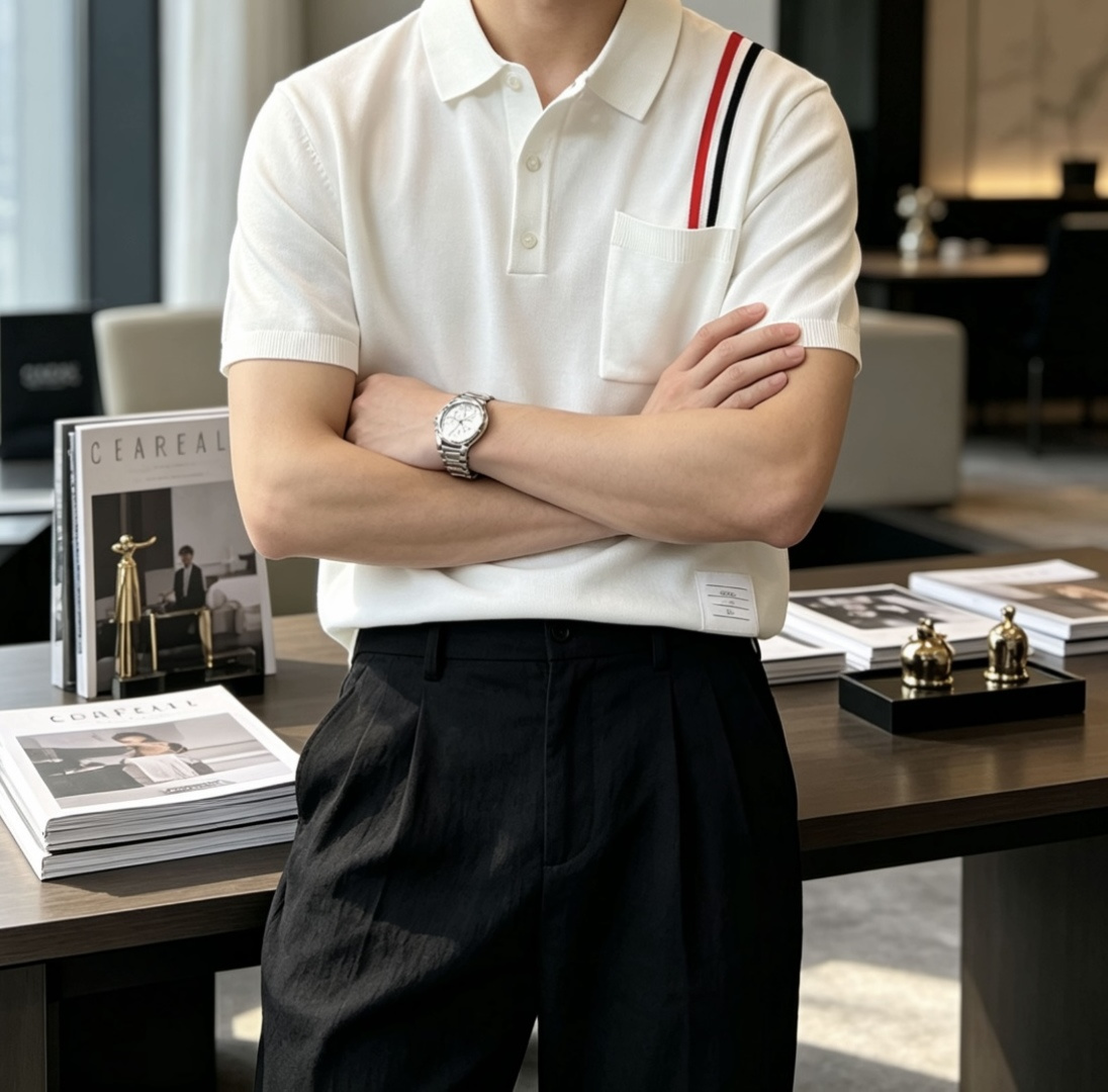 TB 2026ss夏季新品男士针织翻领短袖衫！独家首发 采用纤维超细与高弹的伊力特纱线织造而成，质感与纹