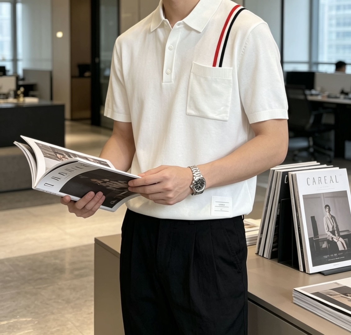 TB 2026ss夏季新品男士针织翻领短袖衫！独家首发 采用纤维超细与高弹的伊力特纱线织造而成，质感与纹