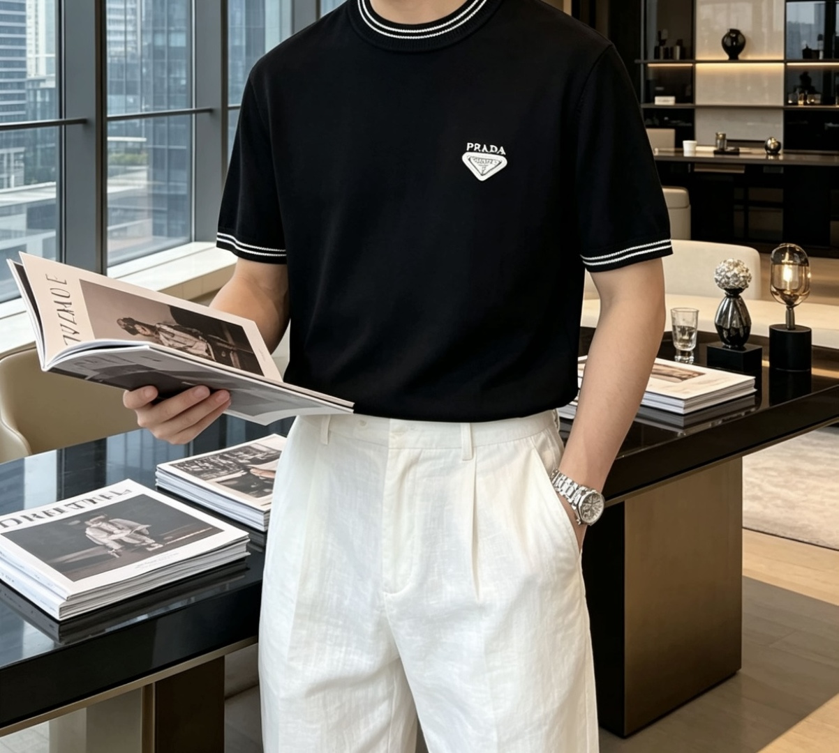 Prad 2026ss夏季新品男士针织圆领短袖衫！独家首发 采用纤维超细与高弹的伊力特纱线织造而成，质感