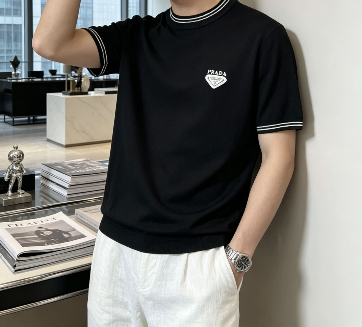 Prad 2026ss夏季新品男士针织圆领短袖衫！独家首发 采用纤维超细与高弹的伊力特纱线织造而成，质感