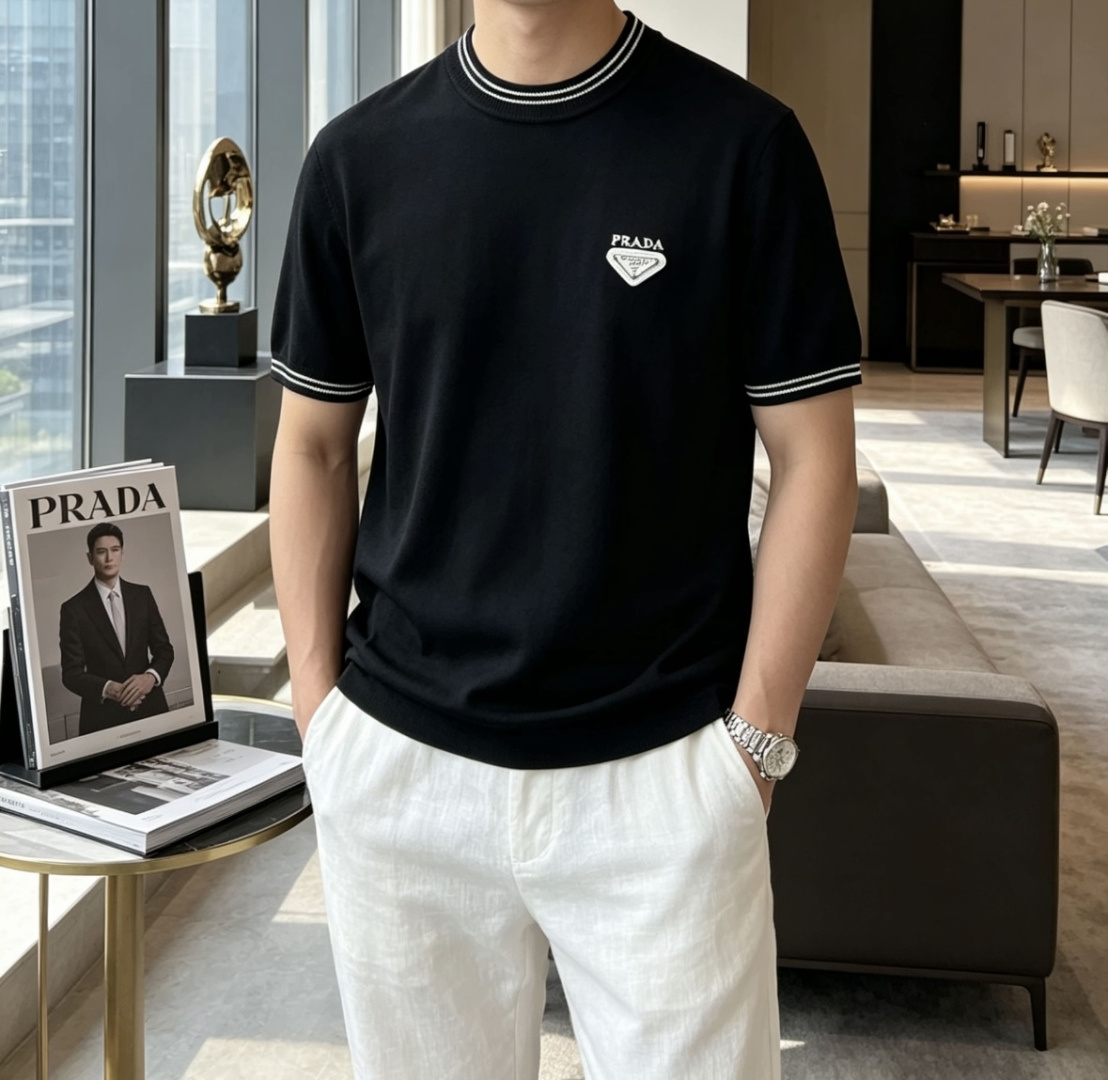 Prad 2026ss夏季新品男士针织圆领短袖衫！独家首发 采用纤维超细与高弹的伊力特纱线织造而成，质感
