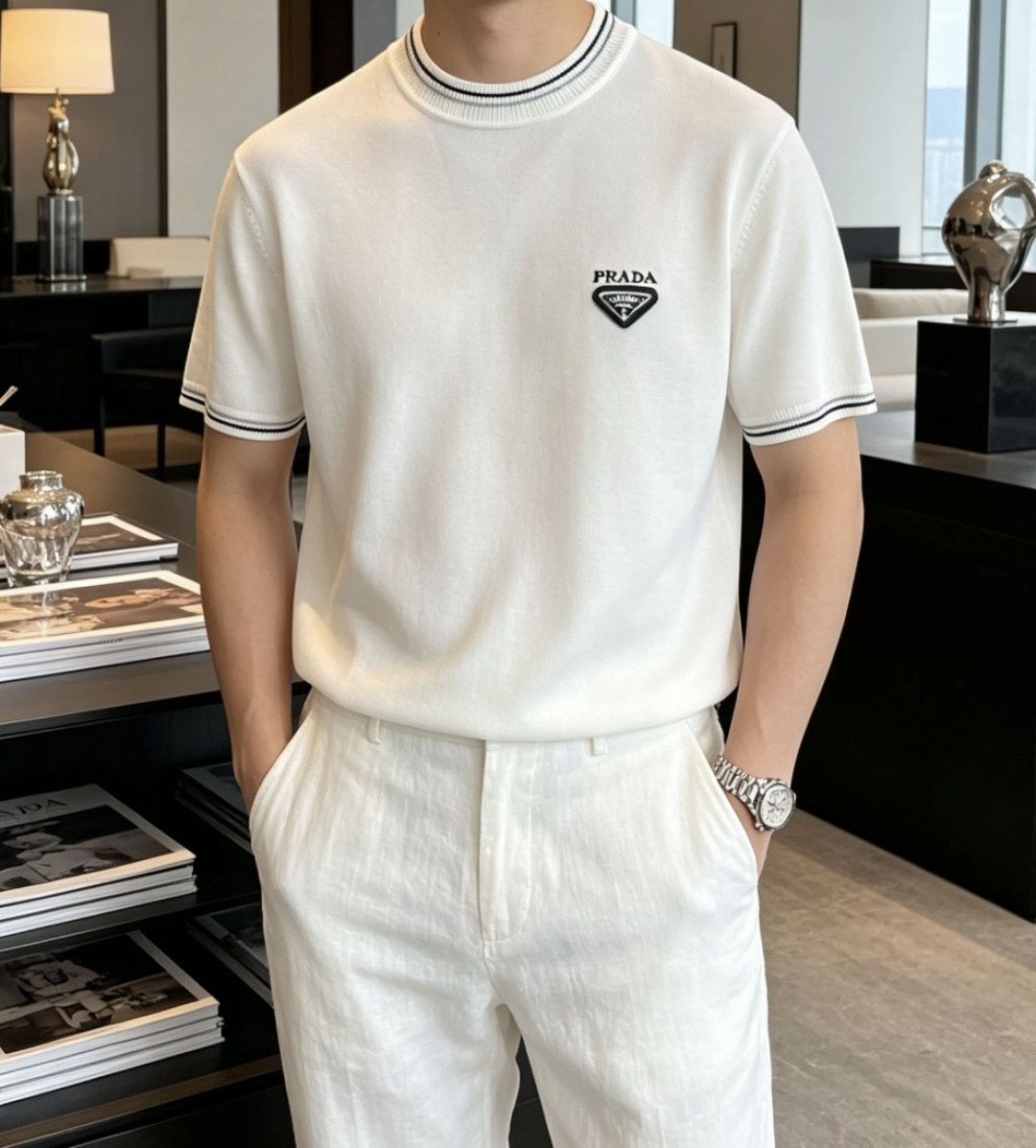 Prad 2026ss夏季新品男士针织圆领短袖衫！独家首发 采用纤维超细与高弹的伊力特纱线织造而成，质感