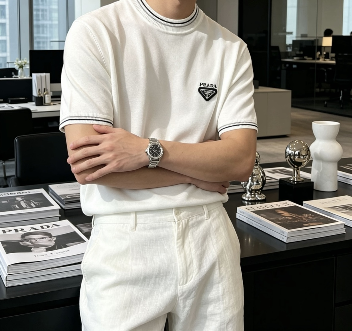Prad 2026ss夏季新品男士针织圆领短袖衫！独家首发 采用纤维超细与高弹的伊力特纱线织造而成，质感