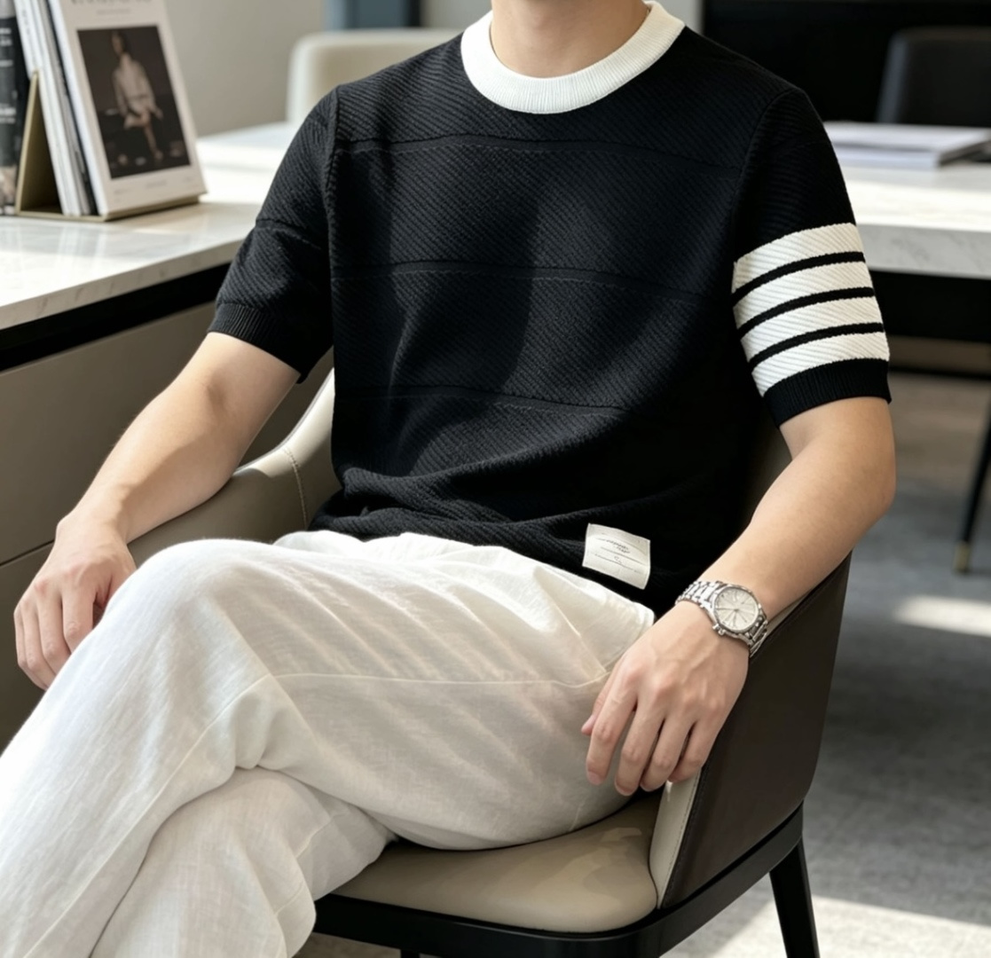 TB 2026ss夏季新品男士针织圆领短袖衫！独家首发 采用纤维超细与高弹的伊力特纱线织造而成，质感与纹