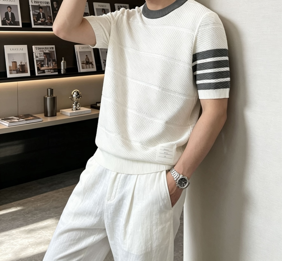 TB 2026ss夏季新品男士针织圆领短袖衫！独家首发 采用纤维超细与高弹的伊力特纱线织造而成，质感与纹