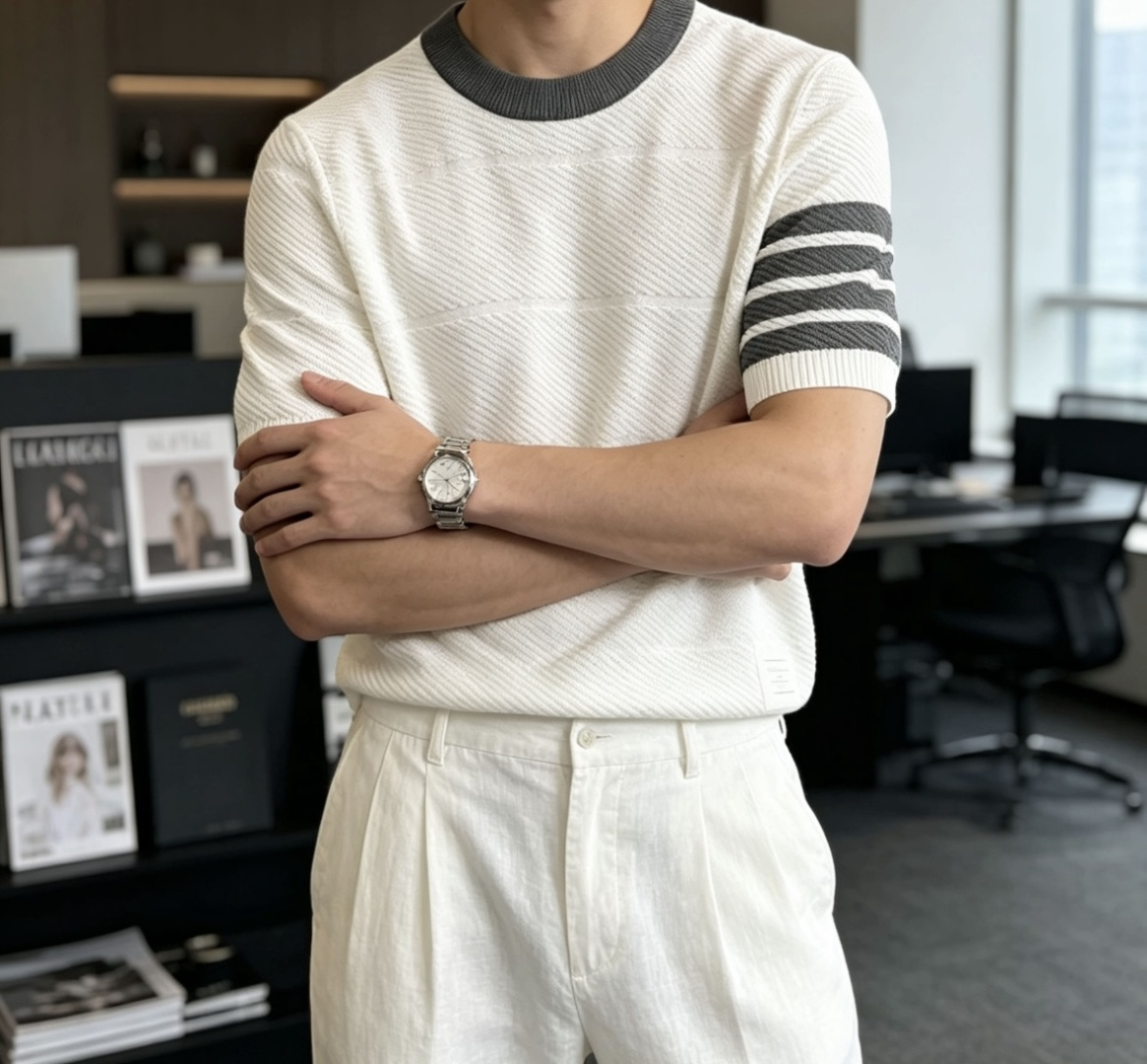 TB 2026ss夏季新品男士针织圆领短袖衫！独家首发 采用纤维超细与高弹的伊力特纱线织造而成，质感与纹