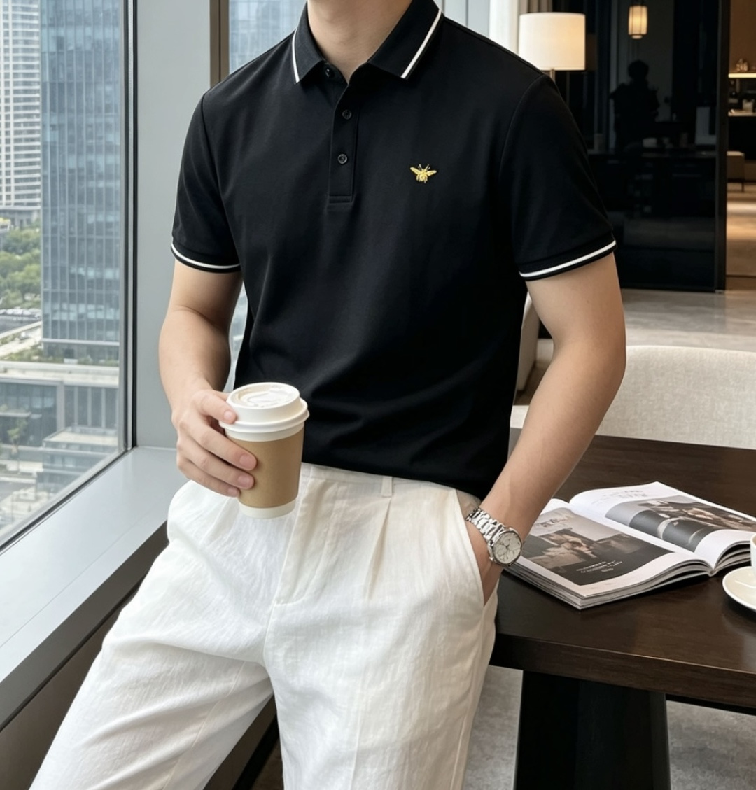 D奥小金蜂刺绣Polo衫｜轻奢男士通勤刚需款自带高级质感的珠地棉面料，透气不闷汗，春夏日常、通勤出差都能
