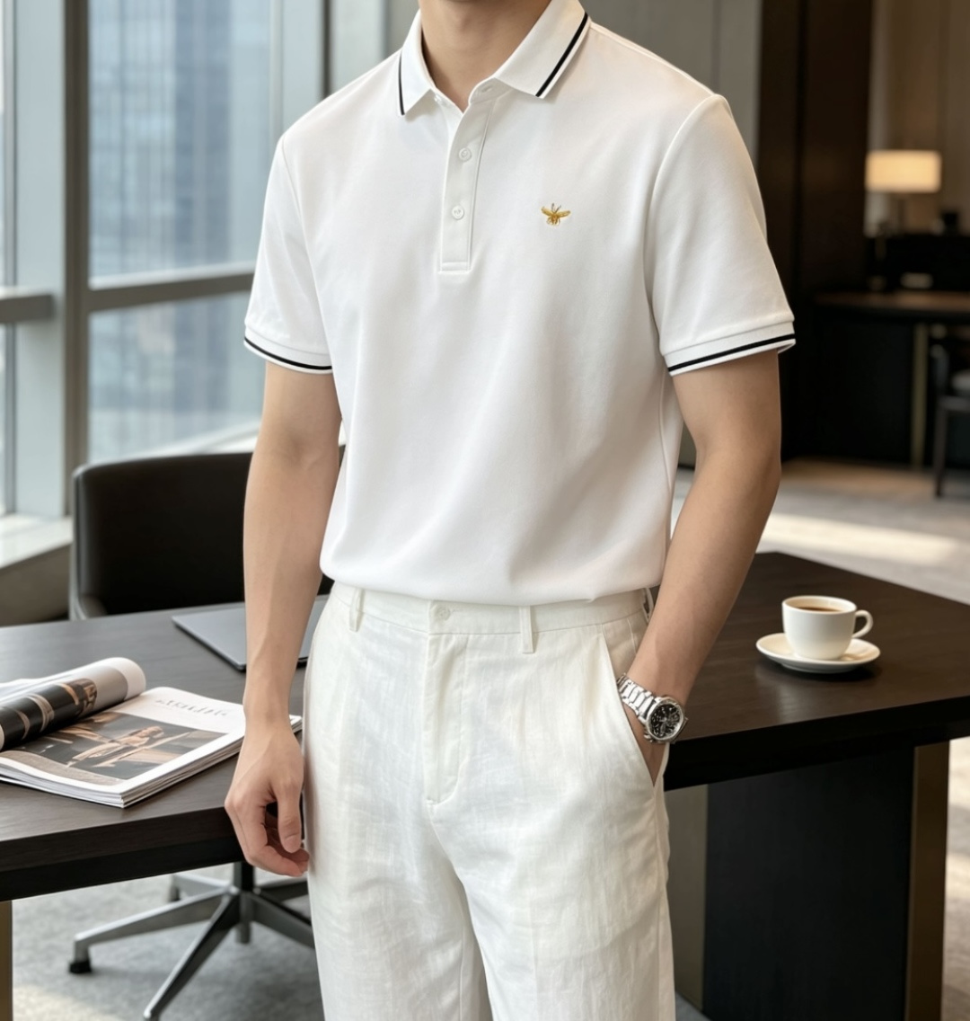 D奥小金蜂刺绣Polo衫｜轻奢男士通勤刚需款自带高级质感的珠地棉面料，透气不闷汗，春夏日常、通勤出差都能
