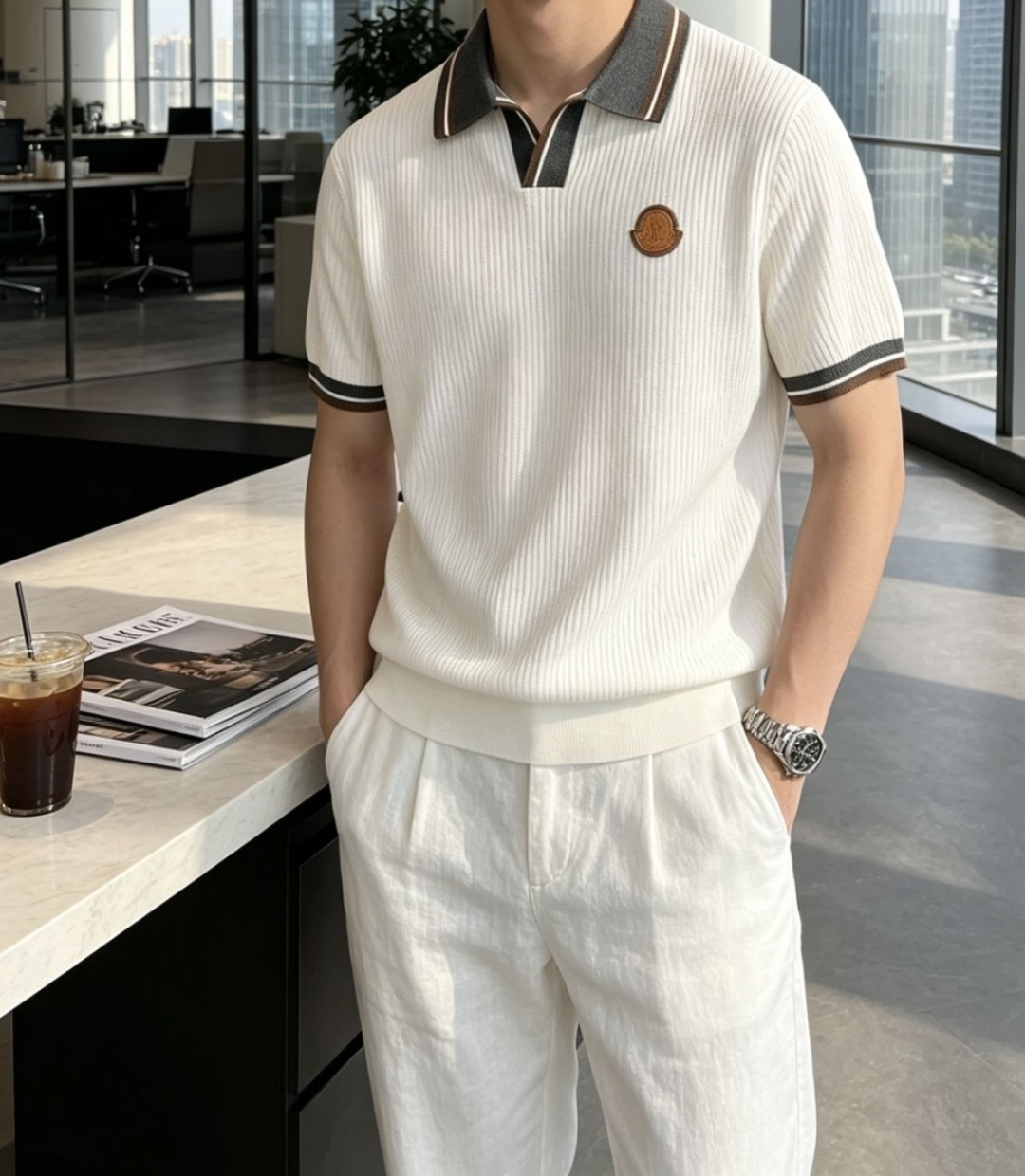 蒙口 2026ss夏季新品男士针织翻领短袖衫！独家首发 采用纤维超细与高弹的伊力特纱线织造而成，质感与纹