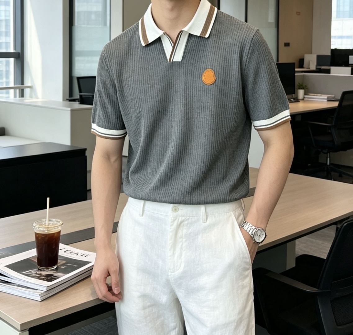 蒙口 2026ss夏季新品男士针织翻领短袖衫！独家首发 采用纤维超细与高弹的伊力特纱线织造而成，质感与纹