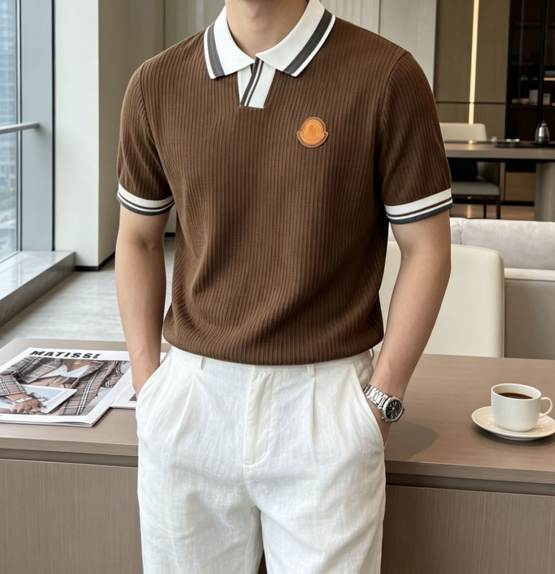蒙口 2026ss夏季新品男士针织翻领短袖衫！独家首发 采用纤维超细与高弹的伊力特纱线织造而成，质感与纹