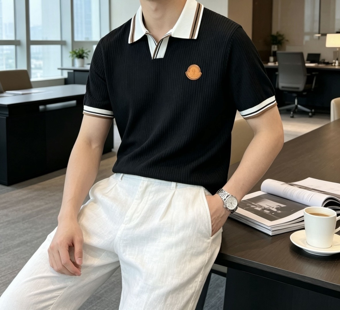蒙口 2026ss夏季新品男士针织翻领短袖衫！独家首发 采用纤维超细与高弹的伊力特纱线织造而成，质感与纹