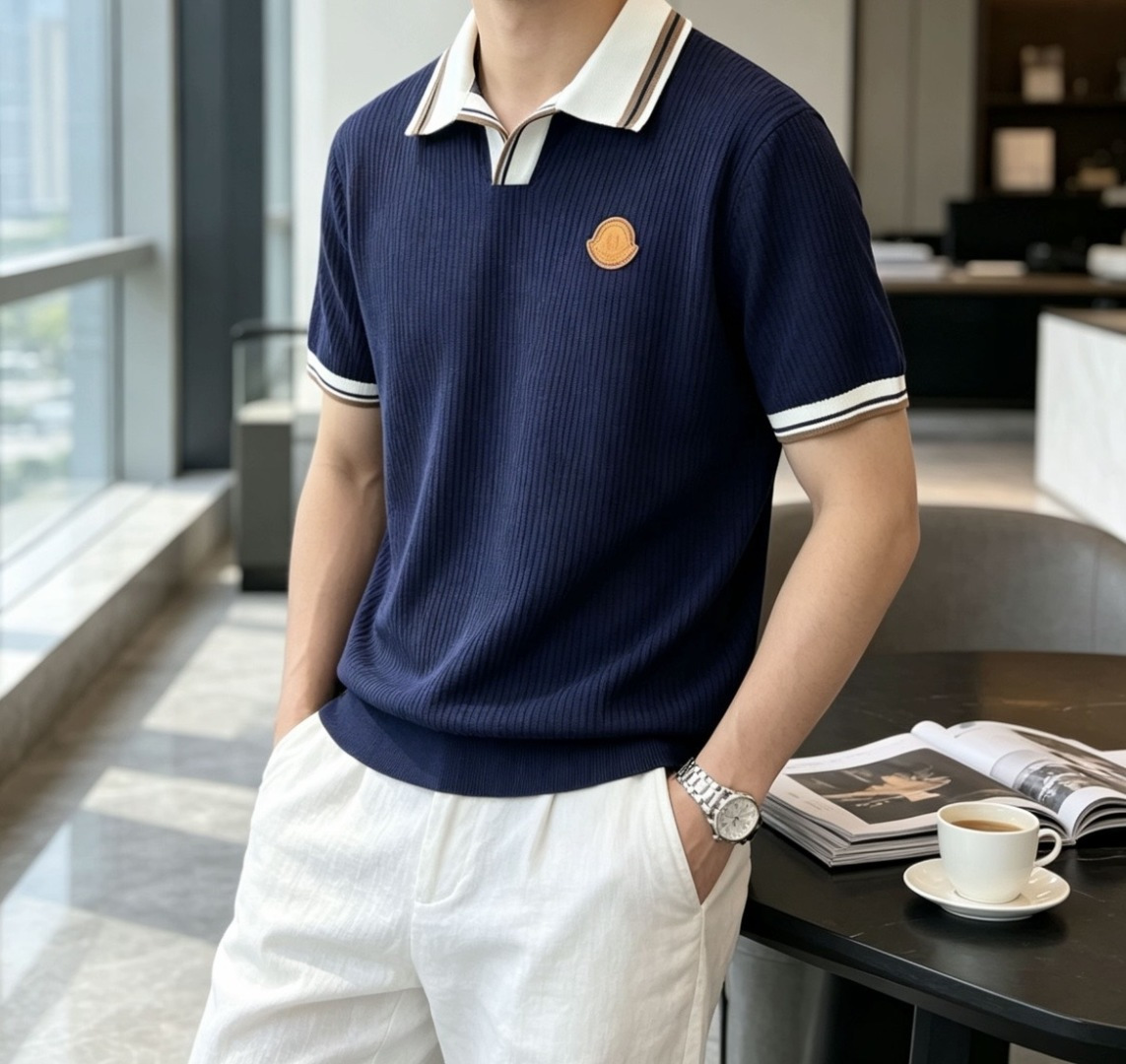 蒙口 2026ss夏季新品男士针织翻领短袖衫！独家首发 采用纤维超细与高弹的伊力特纱线织造而成，质感与纹