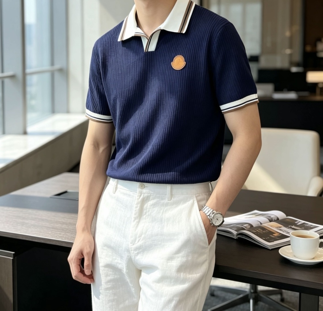 蒙口 2026ss夏季新品男士针织翻领短袖衫！独家首发 采用纤维超细与高弹的伊力特纱线织造而成，质感与纹