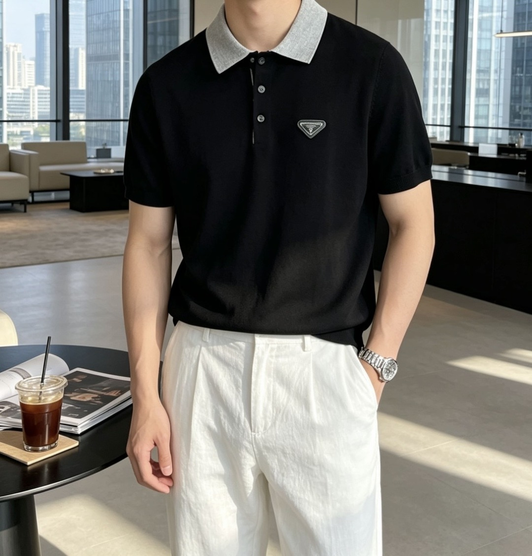 Prad 2026ss夏季新品男士针织翻领短袖衫！独家首发 采用纤维超细与高弹的伊力特纱线织造而成，质感