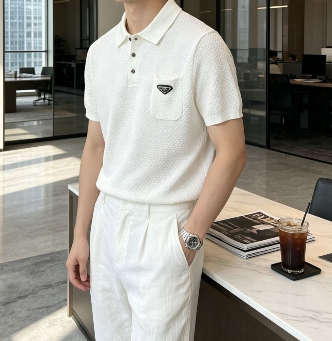 Prad 2026ss夏季新品男士针织翻领短袖衫！独家首发 采用纤维超细与高弹的伊力特纱线织造而成，质感