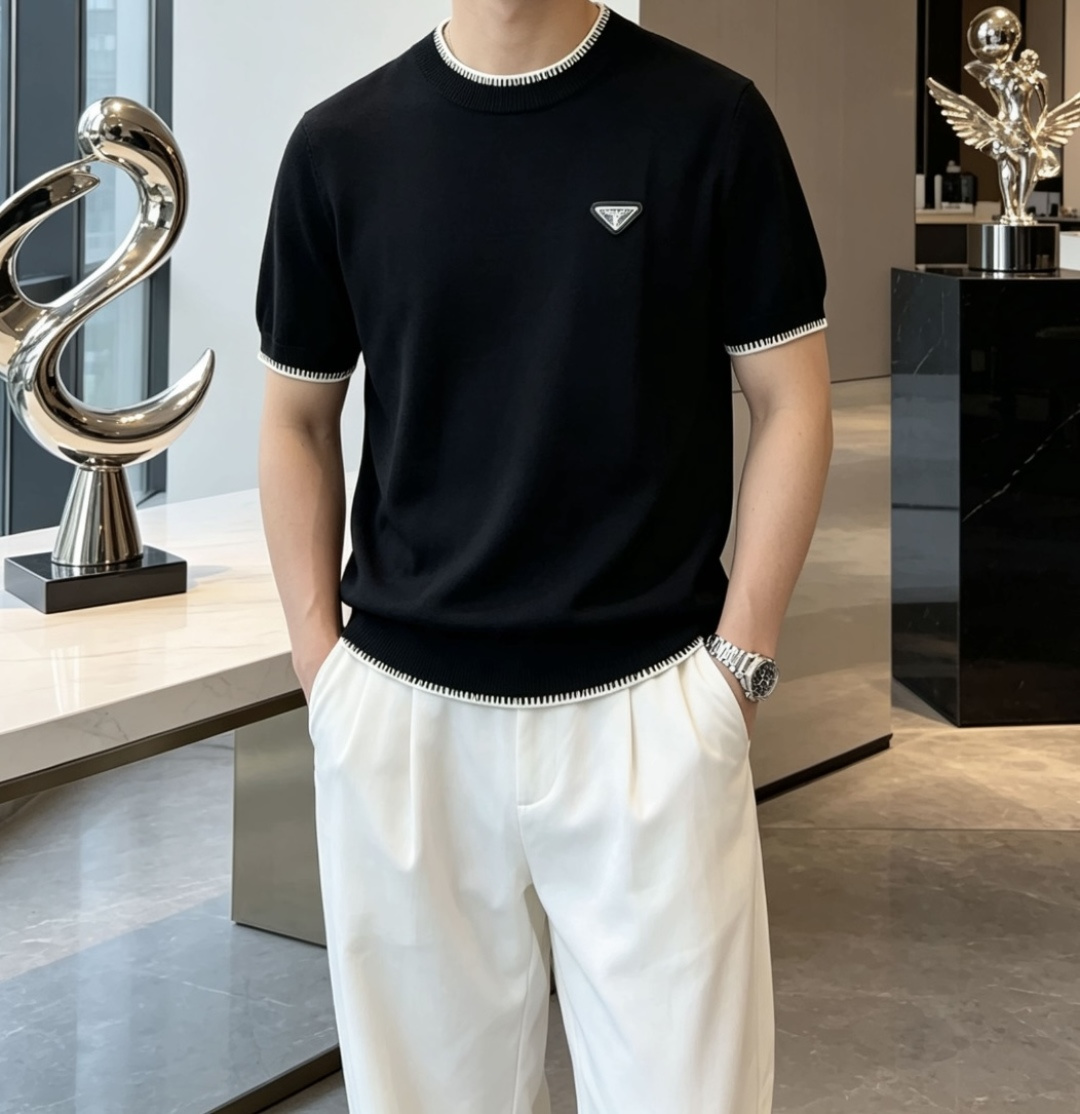 Prad 2026ss夏季新品男士针织圆领短袖衫！独家首发 采用纤维超细与高弹的伊力特纱线织造而成，质感