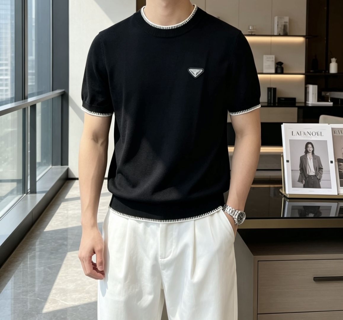 Prad 2026ss夏季新品男士针织圆领短袖衫！独家首发 采用纤维超细与高弹的伊力特纱线织造而成，质感