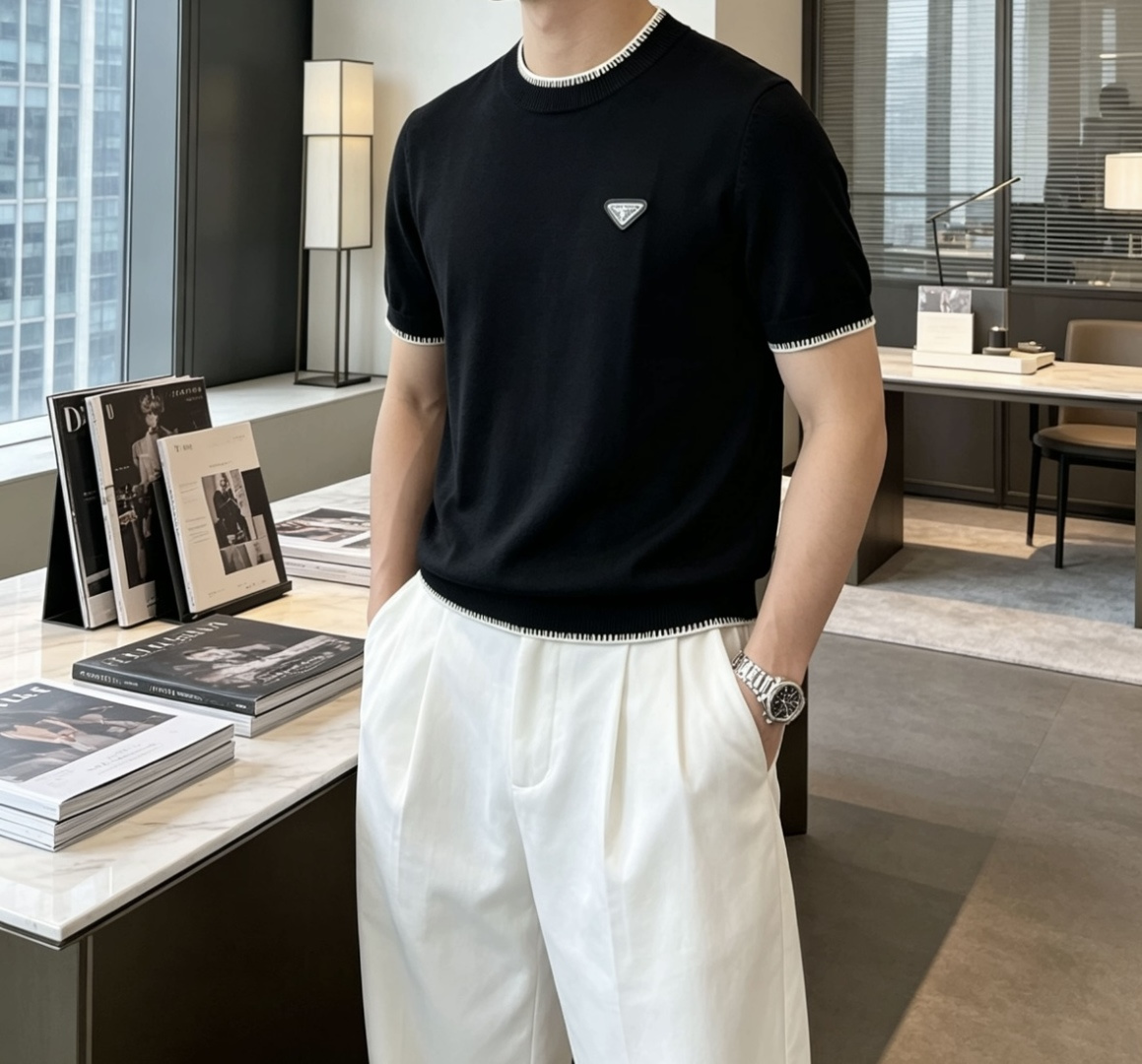 Prad 2026ss夏季新品男士针织圆领短袖衫！独家首发 采用纤维超细与高弹的伊力特纱线织造而成，质感