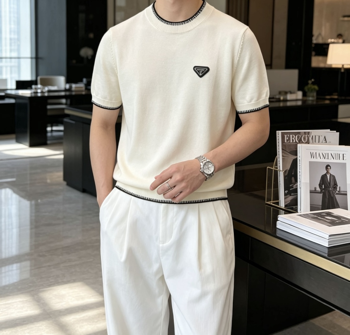 Prad 2026ss夏季新品男士针织圆领短袖衫！独家首发 采用纤维超细与高弹的伊力特纱线织造而成，质感