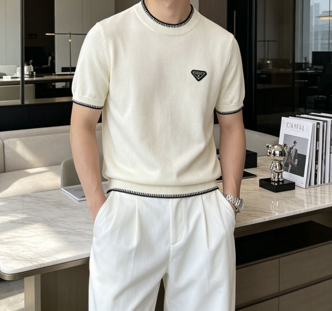 Prad 2026ss夏季新品男士针织圆领短袖衫！独家首发 采用纤维超细与高弹的伊力特纱线织造而成，质感