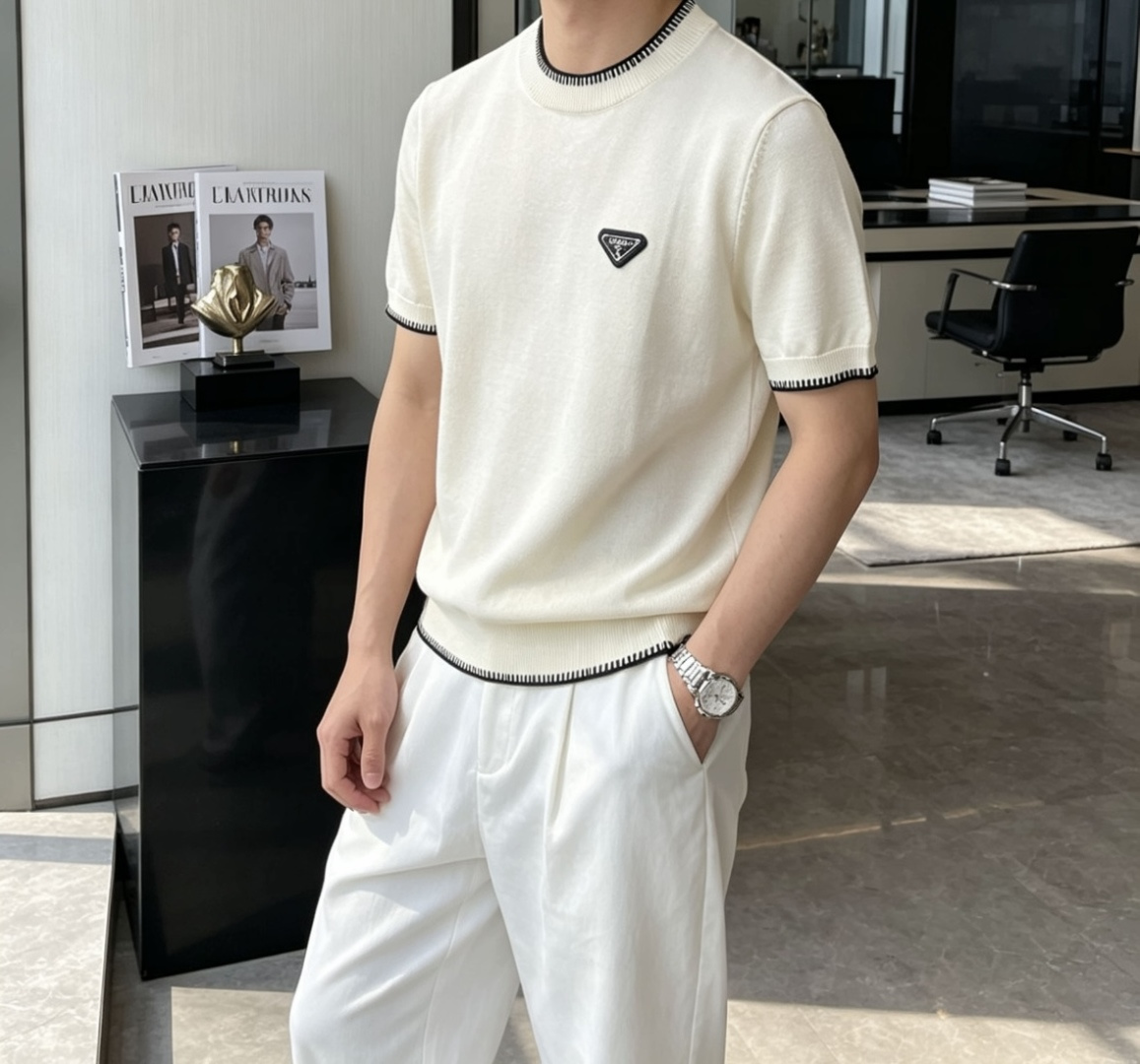 Prad 2026ss夏季新品男士针织圆领短袖衫！独家首发 采用纤维超细与高弹的伊力特纱线织造而成，质感