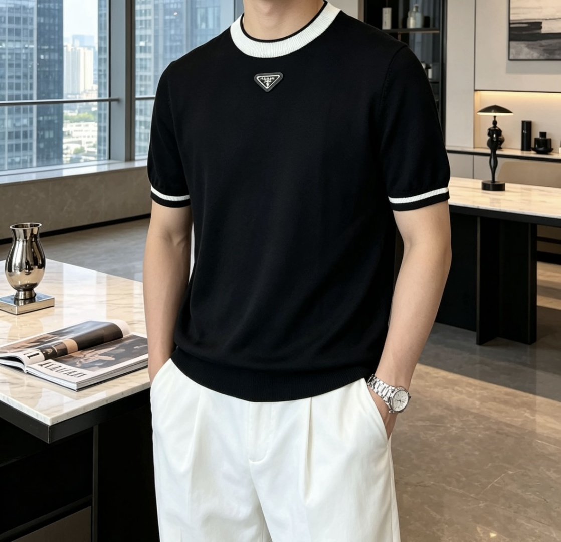 Prad 2026ss夏季新品男士针织圆领短袖衫！独家首发 采用纤维超细与高弹的伊力特纱线织造而成，质感