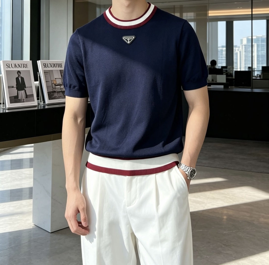 Prad 2026ss夏季新品男士针织圆领短袖衫！独家首发 采用纤维超细与高弹的伊力特纱线织造而成，质感