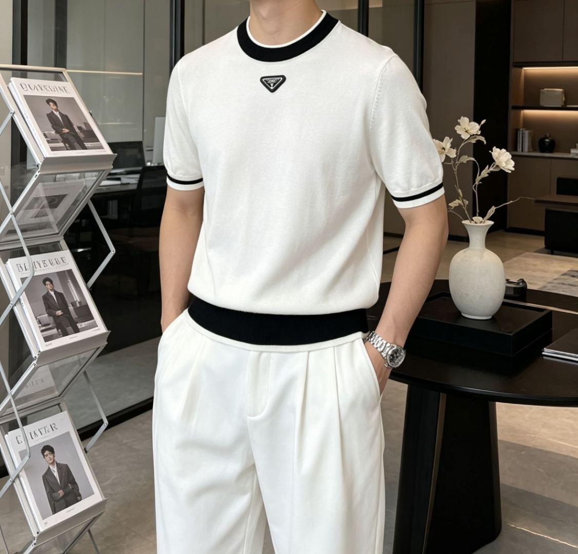 Prad 2026ss夏季新品男士针织圆领短袖衫！独家首发 采用纤维超细与高弹的伊力特纱线织造而成，质感