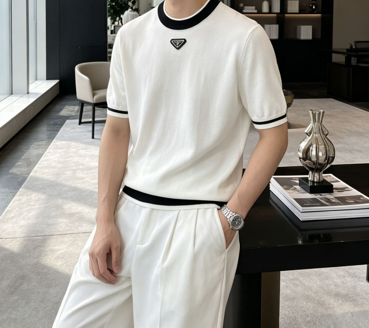 Prad 2026ss夏季新品男士针织圆领短袖衫！独家首发 采用纤维超细与高弹的伊力特纱线织造而成，质感