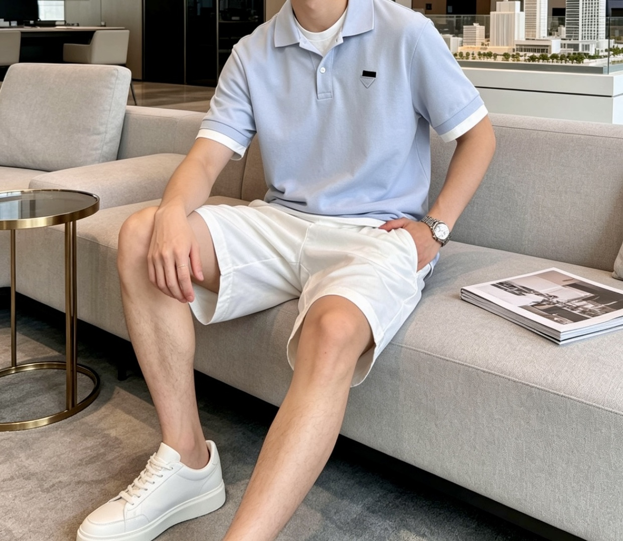 Prad浅蓝撞色Polo衫，清爽绅士夏日刚需 精选高支珠地棉面料，透气排汗，上身干爽不粘肤，自带柔和肌理感，久穿不易变形