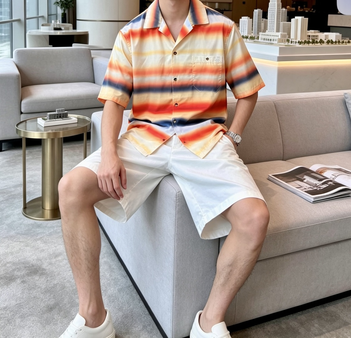 Loewe落日渐变条纹短袖衬衫,把夏日晚霞穿在身上 顺滑垂感天丝混纺面料,轻薄透气,上身自带凉感,不闷不皱,度假通勤都适 Loewe落日渐变条纹短袖衬衫,把夏日晚霞穿在身上 顺滑垂感天丝混纺面料,轻薄透气,上身自带凉感,不闷不皱,度假通勤都适