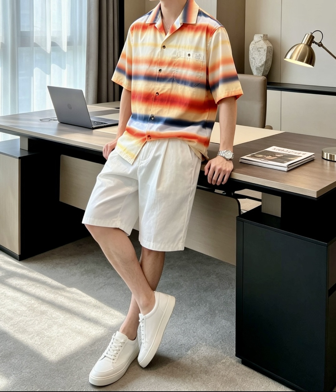 Loewe落日渐变条纹短袖衬衫,把夏日晚霞穿在身上 顺滑垂感天丝混纺面料,轻薄透气,上身自带凉感,不闷不皱,度假通勤都适 Loewe落日渐变条纹短袖衬衫,把夏日晚霞穿在身上 顺滑垂感天丝混纺面料,轻薄透气,上身自带凉感,不闷不皱,度假通勤都适