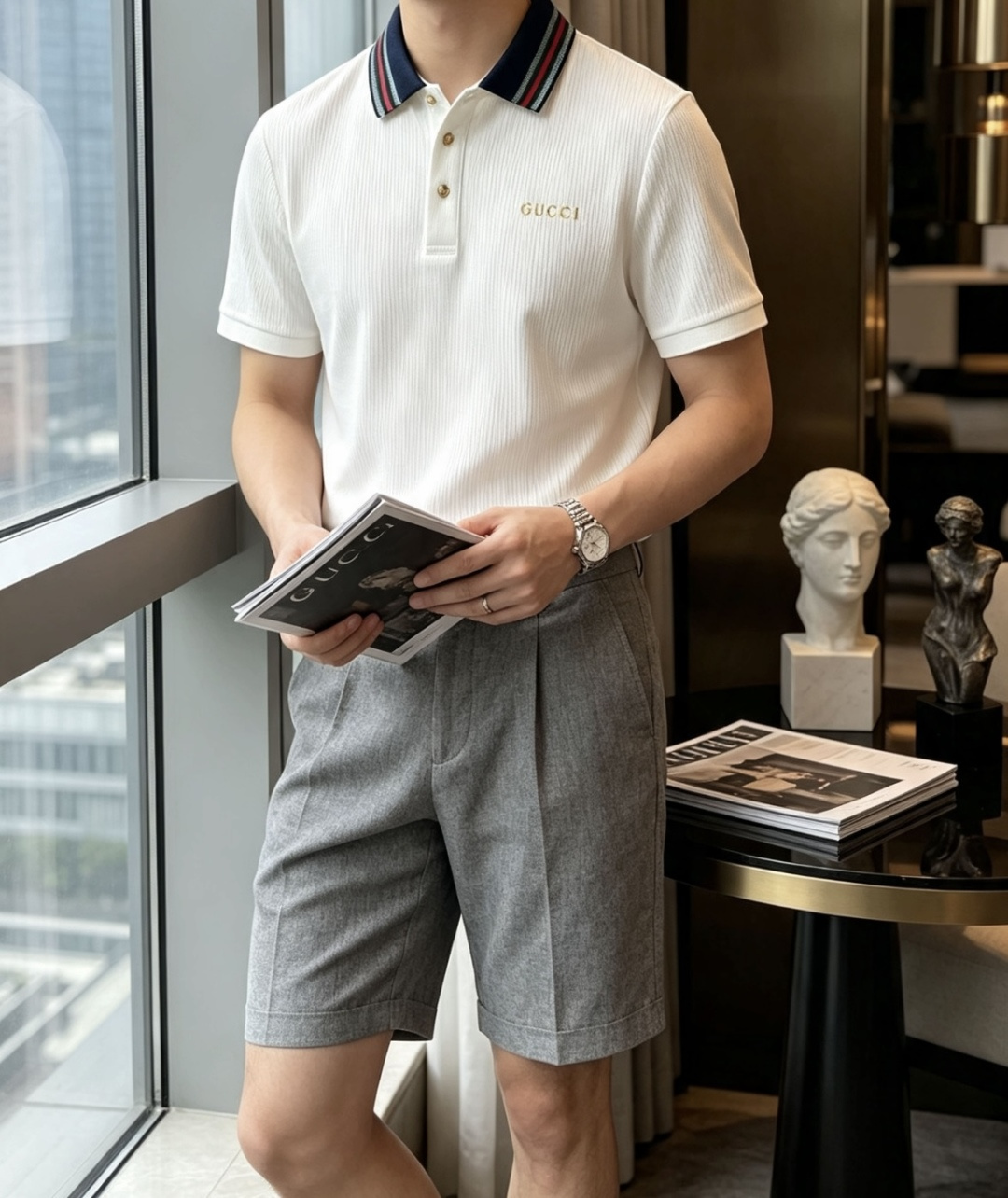 Gucc 2026春夏 官网同步 熟男 轻熟男 最爱款式 经典大气百搭商务休闲Polo领T恤 采用进口双丝光珠地棉面料 