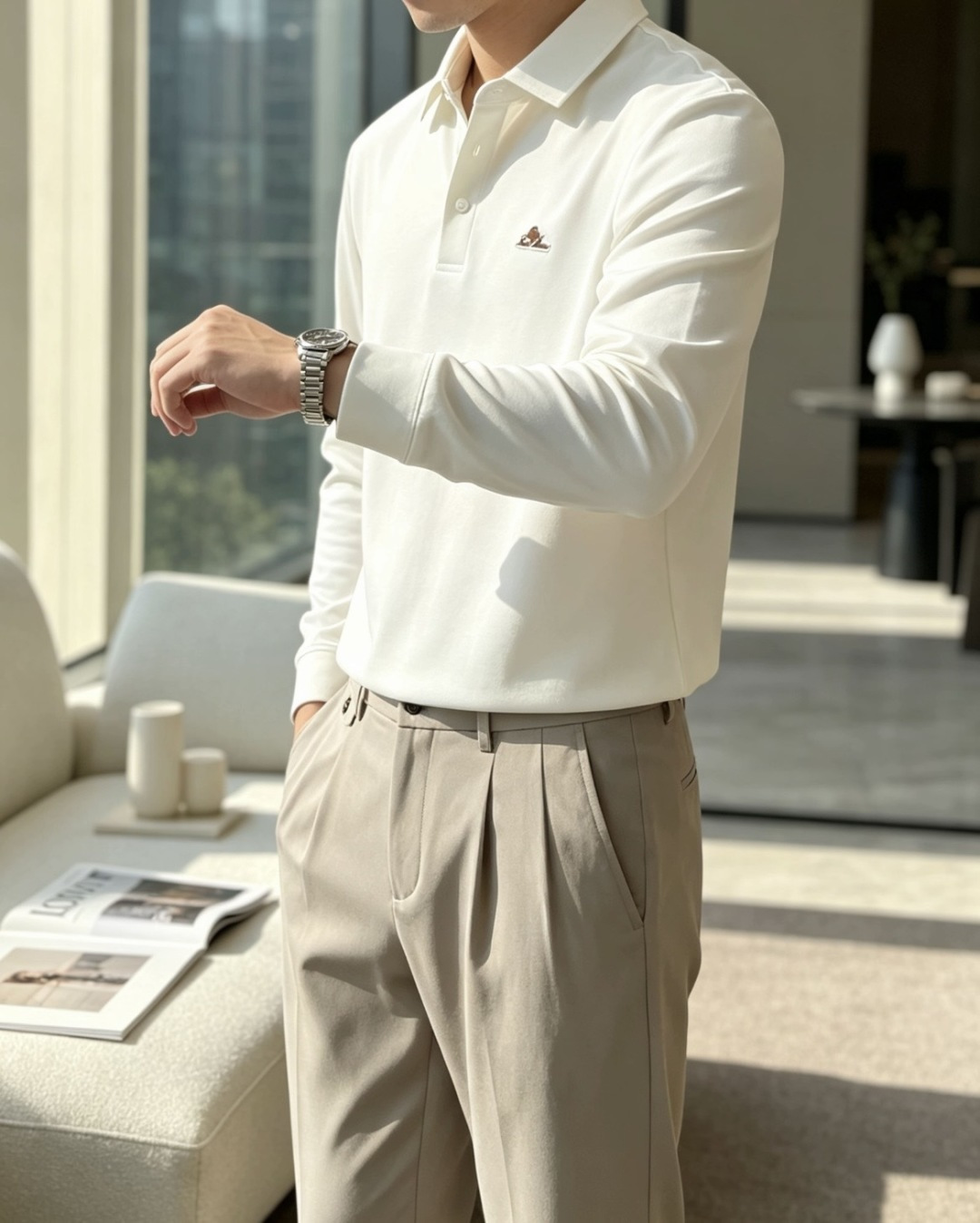 26FW秋冬｜Loro Piana男士长袖Polo衫 甄选细腻高端针织面料，触感软糯顺滑，垂感出色，上身透气不闷。 左胸