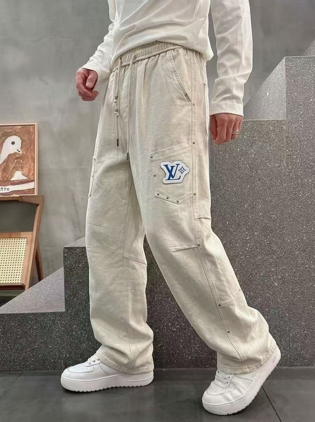 Louis Vuitton Cream Logo Drawstring Pants