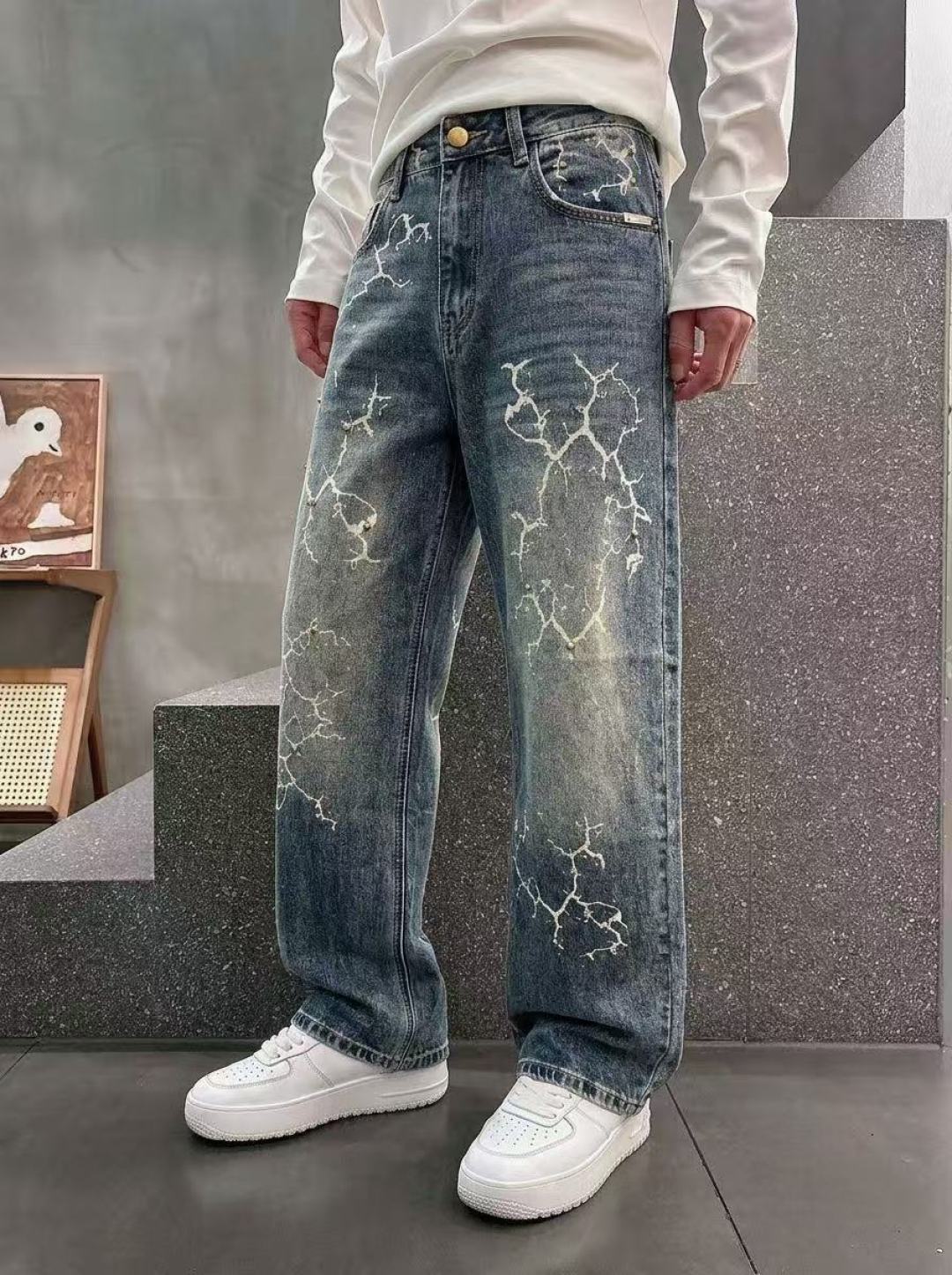 Louis Vuitton Blue Floral Pattern Jeans