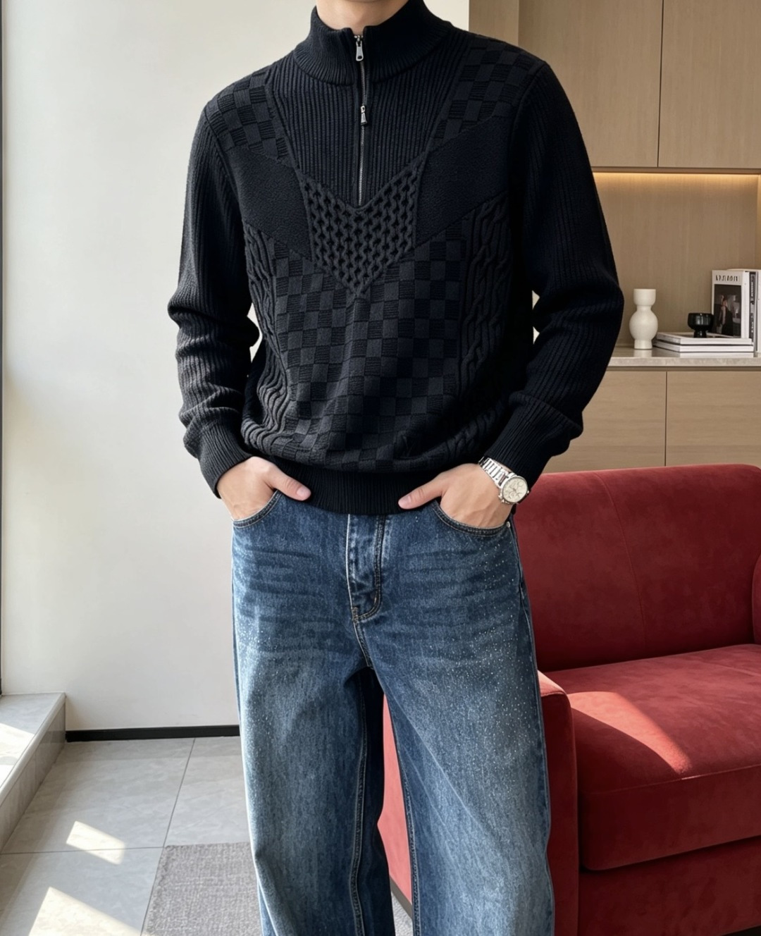 Louis Vuitton Black Monogram Quarter Zip Sweater