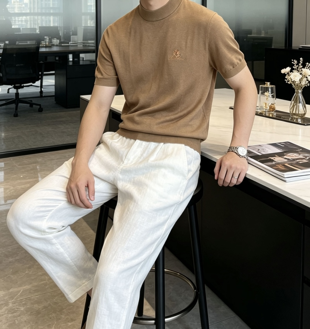 Loro Piana 1966ss秋冬打底新品男士针织短袖衫！独家首发 采用纤维超细与高弹的伊力特纱线织造而成，质感与纹