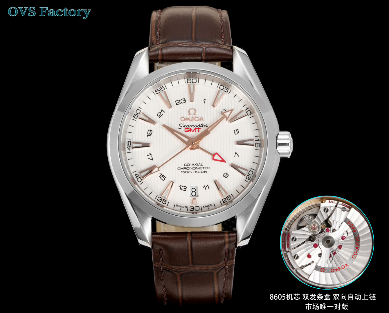 NO:586084,OVS Haima Mi GMT is equipped with a new 1:1 integrated movement. The size is 43mm and is newly launched!  1: The dial is made of yacht 'teak' board, with a unique striped dial design and GMT dual time zone. 2: Movement, dual barrels, two-way automatic winding, (the only version in the market) 3: The shock absorber has the same appearance and is a shock absorber with real functions OVS - we are serious!  ,19860909OVS 海马 米GMT 搭载全新1:1一体机芯.尺寸43mm全新上市！1:表盘以游艇 “柚木”板为素材 设计独特条纹表盘 GMT 双时区.2:机芯机芯 双发条盒,双向自动上链,（市场唯一对版）3:避震器外观一致,具备真实功能的避震器 OVS ——我们是认真的！,,Watch