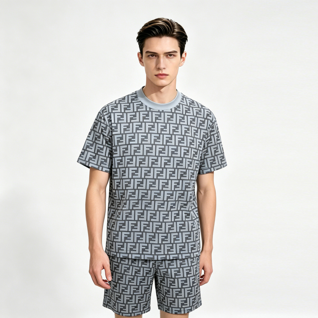 NO:777098,Mainly recommend Fendi spring new short-sleeved Fendi pure cotton short-sleeved shorts suit, pure cotton shorts suit, the upper body effect is great, a leisure and holiday boutique!  Light luxury style, simple and elegant!  Size M-XXXL H2026 new model debut,, fendi, fendi, shorts, T-shirt,19860909主推 Fendi 春季新款短袖芬迪纯棉短袖短裤套装,纯棉短裤套装,上身效果非常棒,休闲度假精品！轻奢风格简约大气！ 尺码M-XXXL H2026新款首发,,fendi,fendi,shorts,T-shirt,,Men's clothing