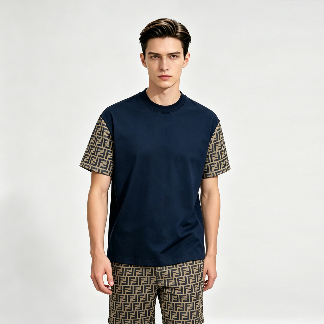 NO:777143,Mainly recommend Fendi spring new short-sleeved Fendi pure cotton short-sleeved shorts suit, pure cotton shorts suit, the upper body effect is great, a leisure and holiday boutique!  Light luxury style, simple and elegant!  Size M-XXXL H2026 new model debut,, fendi, fendi, shorts, T-shirt,19860909主推 Fendi 春季新款短袖芬迪纯棉短袖短裤套装,纯棉短裤套装,上身效果非常棒,休闲度假精品！轻奢风格简约大气！ 尺码M-XXXL H2026新款首发,,fendi,fendi,shorts,T-shirt,,Men's clothing