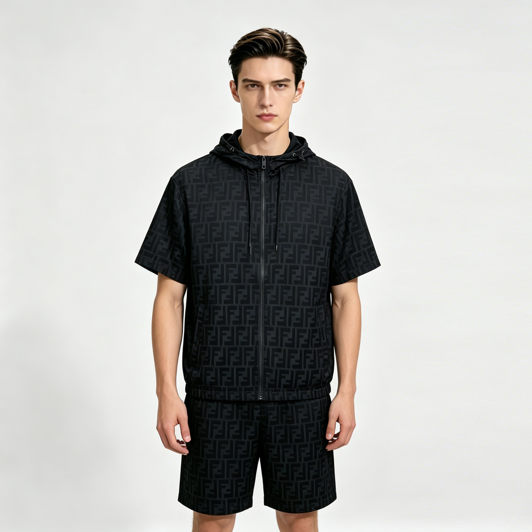 NO:848073,We mainly recommend Fendi's new spring short-sleeved Fendi pure cotton short-sleeved shorts suit and hooded cotton shorts suit. The upper body effect is great, a leisure and holiday boutique!  Light luxury style, simple and elegant!  Size M-XXXL H2026 new model debut,, fendi, fendi, shorts, T-shirt, hats,19860909主推 Fendi 春季新款短袖芬迪纯棉短袖短裤套装,连帽纯棉短裤套装,上身效果非常棒,休闲度假精品！轻奢风格简约大气！ 尺码M-XXXL H2026新款首发,,fendi,fendi,shorts,T-shirt,hats,,Men's clothing