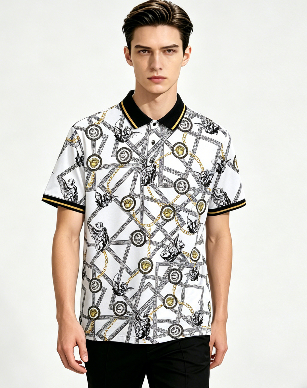 NO:841151,Mainly recommend Versace spring new short-sleeved Versace pure cotton lapel short-sleeved T-shirt, business fashion pure cotton T-shirt, the upper body effect is very good, the sweat-absorbent and breathable board is a stylish leisure and vacation boutique!  Light luxury style, simple and elegant!  Size M-XXXL H2026 new model debut,,versace,versace,T-shirt,tees,t-shirt,19860909主推 Versace 春季新款短袖范思哲纯棉翻领短袖T恤,商务时尚纯棉T恤、上身效果非常棒,吸汗透气板正有型休闲度假精品！轻奢风格简约大气！ 尺码M-XXXL H2026新款首发,,versace,versace,T-shirt,tees，t-shirt,,Men's clothing